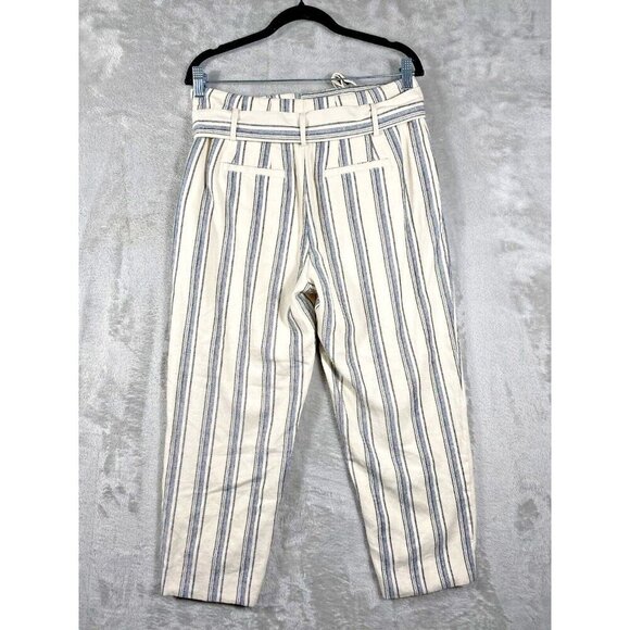 Lauren Ralph Lauren Striped Linen-Blend Pants Size 4P | Belted High-Waist | - Picture 5 of 13